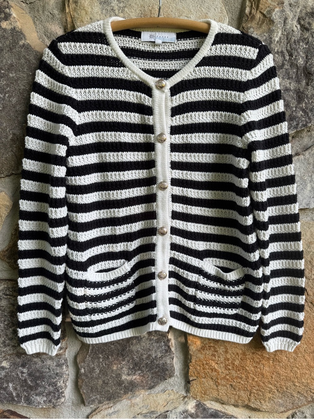 Black & White Striped Crochet Lady Cardigan Small Quiet Luxury Preppy
